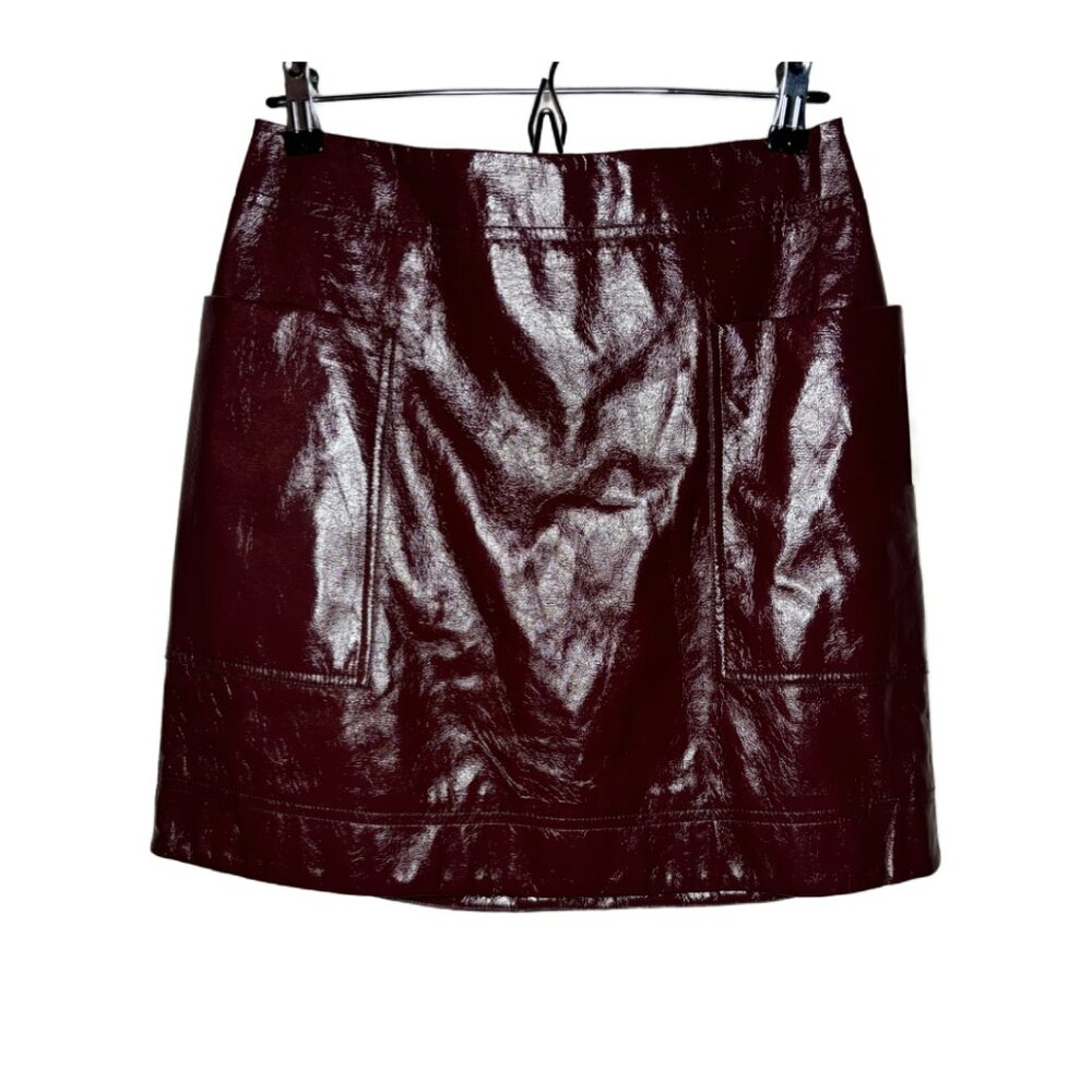 NWT Maeve By Anthropologie Faux Leather Skirt Mini, Wine Women's Sz 6(1488)